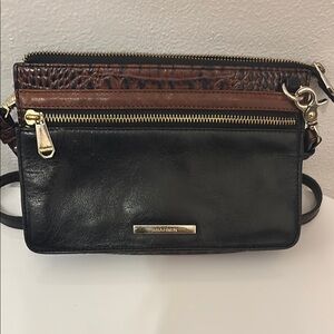 Brahmin Black and Brown Crossbody Bag with Gold-Tone Hardware